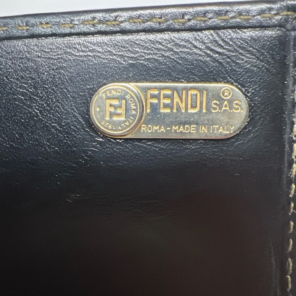FENDI Black and Brown Striped Continental Wallet with Gold Tone Chain